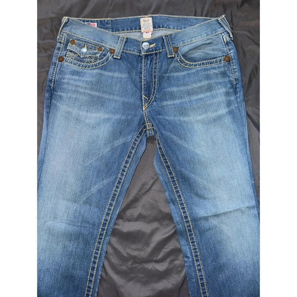 True Religion Mens Ricky‎ Big T Straight Jeans Medium Wash Blue Denim Size 38